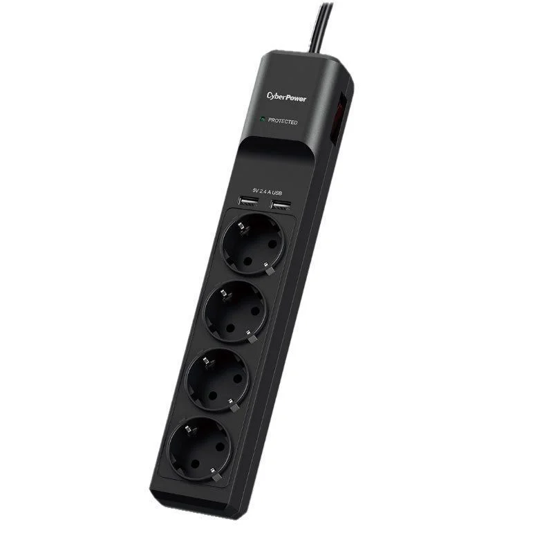 Regleta con interruptor Cyberpower con 4 Tomas de corriente, 2 USB y cable 1.8m