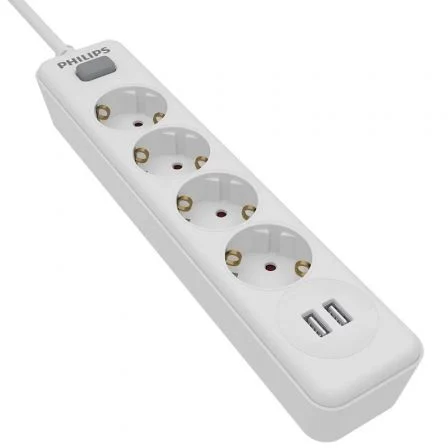 Regleta con Interruptor Philips 4 Tomas de corriente, 2 USB y cable de 2.0m - Imagen 3