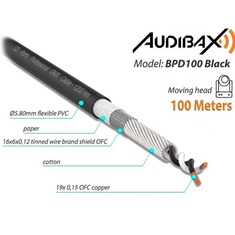 Audibax Pro BPD100 Black Bobina Cable DMX 100 Metros - Imagen 2