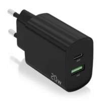 Cargador de Pared Aisens 1xUSB Tipo-C y 1xUSB de 20W color Negro
