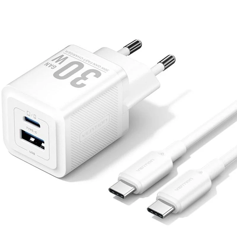 Cargador de pared USB-C + USB-A (30W) con cable USB-C