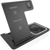 Cargador inalámbrico AISENS de 15W para móvil, Apple Watch y auriculares con estuche de carga, color negro