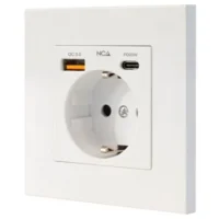 Base Schuko empotrable con 1 puerto USB-C y 1 puerto USB-A