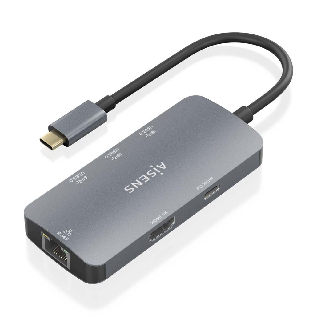 Docking USB Tipo-C Aisens ASUC-6P019-GR con puertos HDMI, RJ45, USB-A y USB-C PD