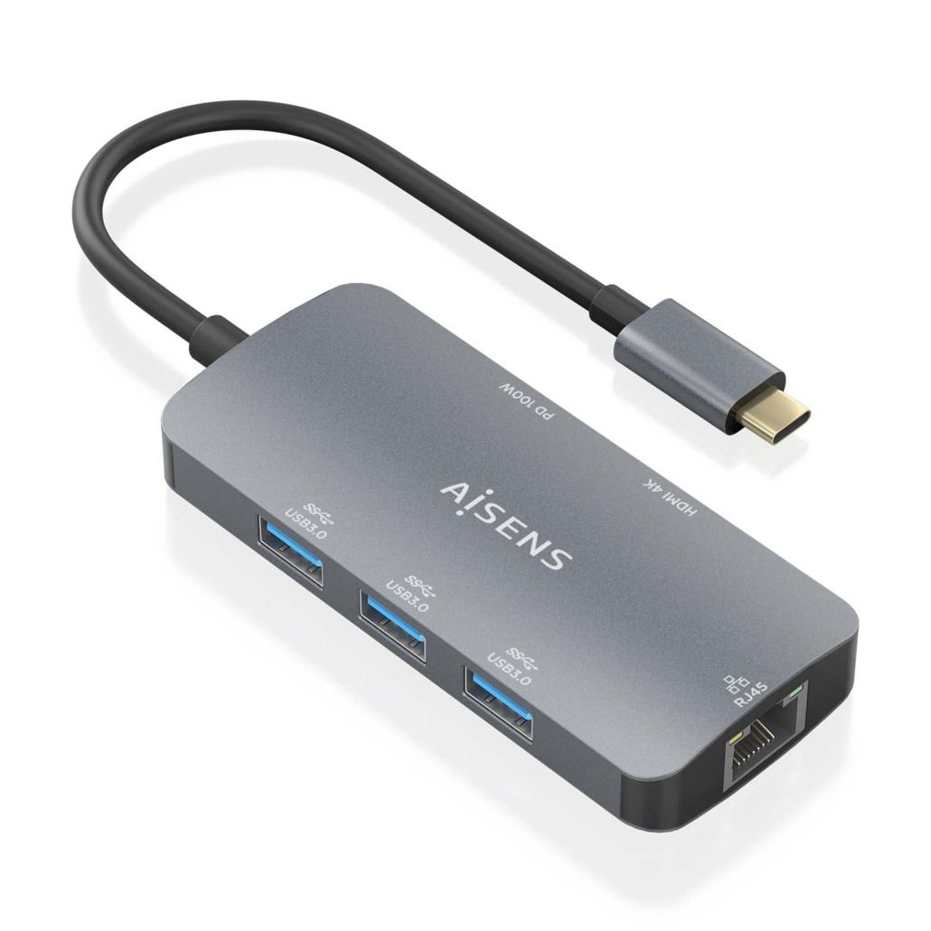 Docking USB Tipo-C Aisens ASUC-6P019-GR con puertos HDMI, RJ45, USB-A y USB-C PD - Imagen 2