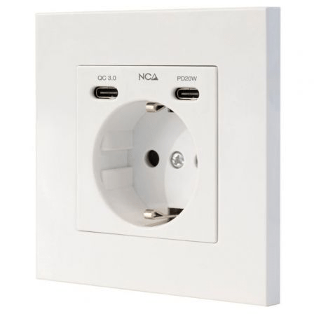 Base Schuko empotrable con 2 puertos USB-C