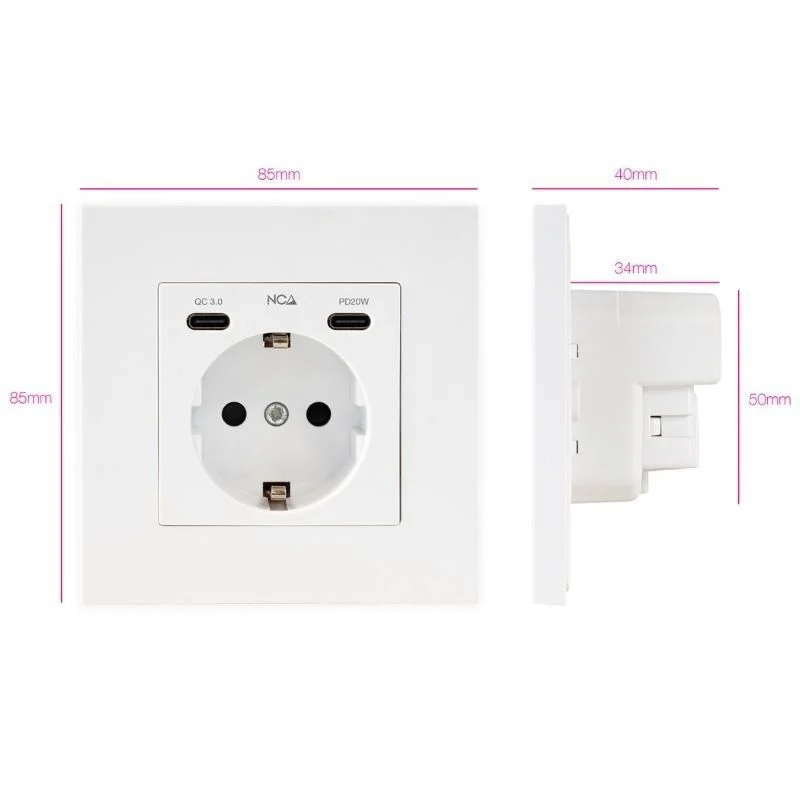 Base Schuko empotrable con 2 puertos USB-C - Imagen 2