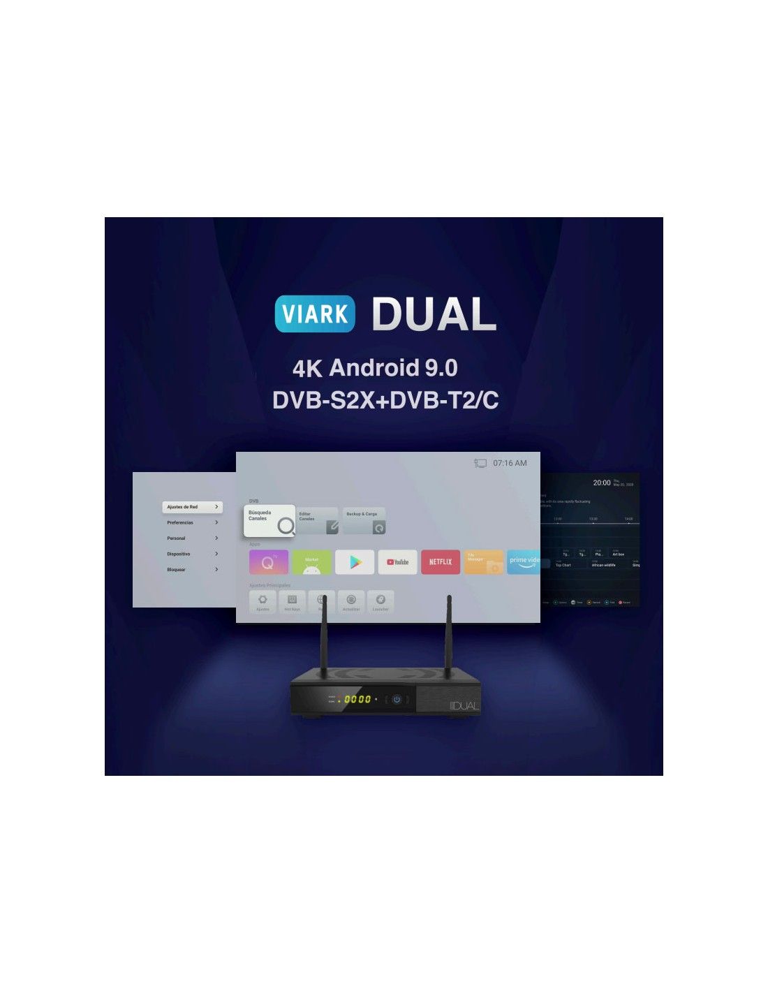 Viark Dual, Receptor satélite UHD 4K con Android, TDT y Cable - Imagen 4