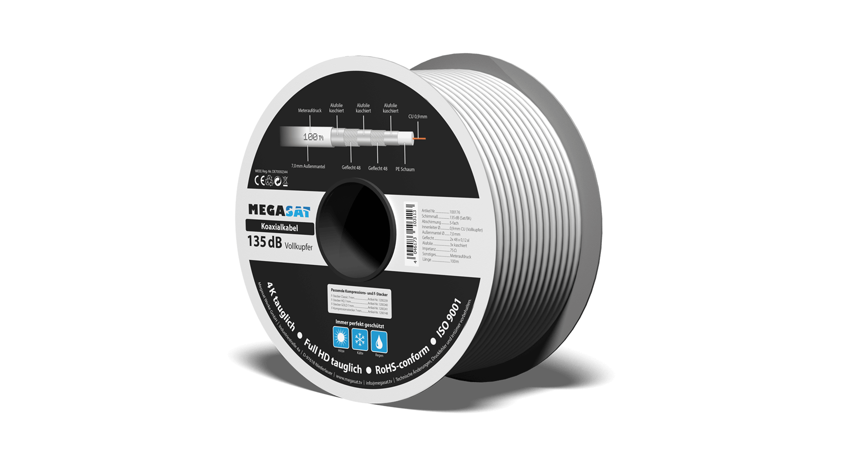 Cable coaxial MEGASAT 135 dB con conductor CU - Rollo 100M - Imagen 2