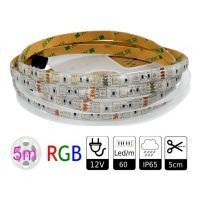 Tira led 24V RGB con 60 leds SMD5050 por metro, exterior IP65, en bobina de 5 mts